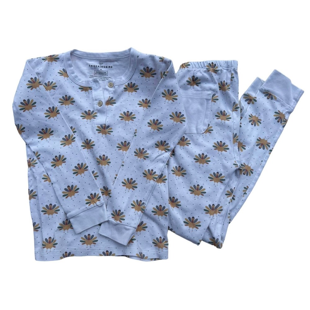 Smockingbird Thanksgiving Turkey Pima Cotton Pajamas Size 10